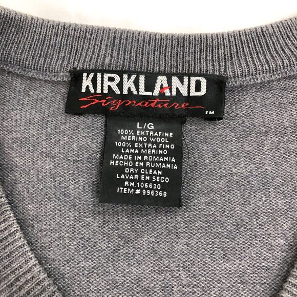 Kirkland Signature 100% Merino Wool V-Neck Gray Sweater - Picture 4 of 5